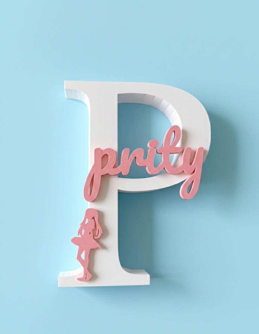 Personalized 3D Letter Name Art Decor with Ballerina, White and Pink, Decorative Signage
