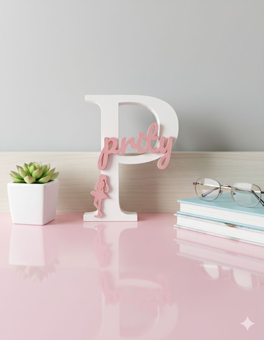 Personalized 3D Letter Name Art Decor with Ballerina, White and Pink, Decorative Signage